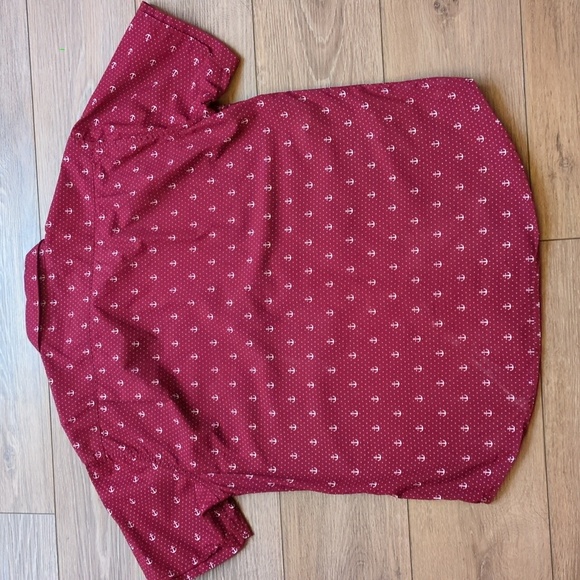 Gentlemen's Outfitters Anchor Polka Dot Short Sleeve Button Down Shirt Maroon L - Picture 8 of 9